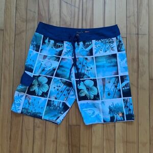 Quiksilver Mens Sz 36 Blue Tropical Photo Print Board Shorts Swim Trunks M501523